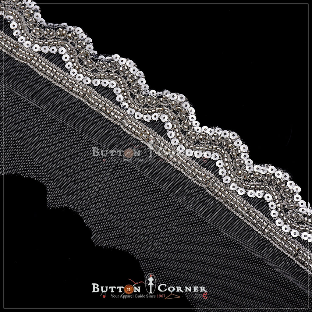 Fancy Glass Beads Net Lace