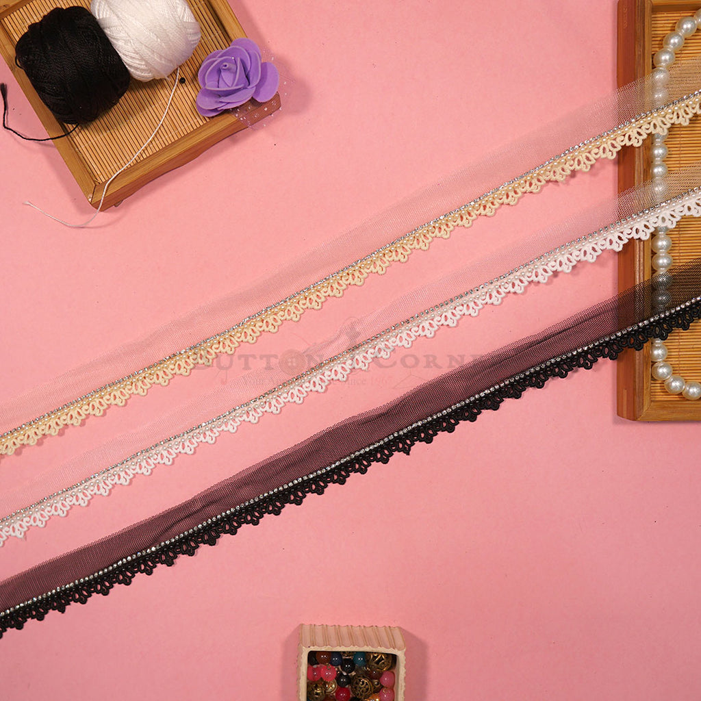Crystals Pearl Shuttle Net Lace