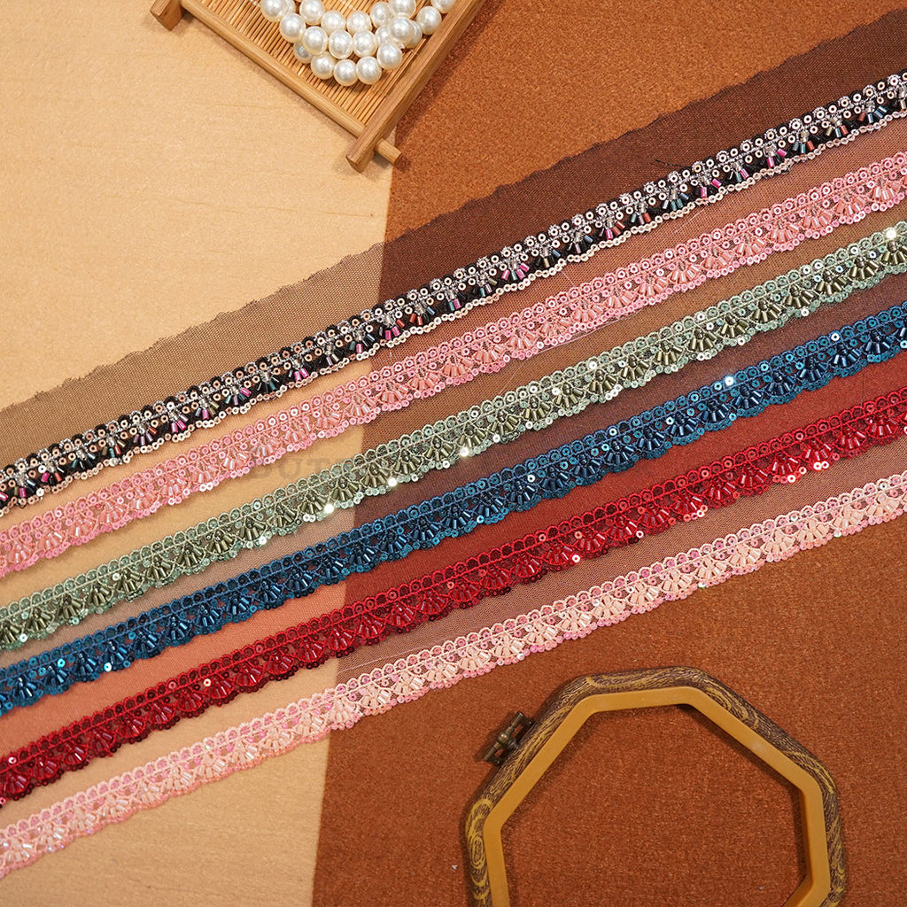 Fancy Glass Beads Sequence Lace