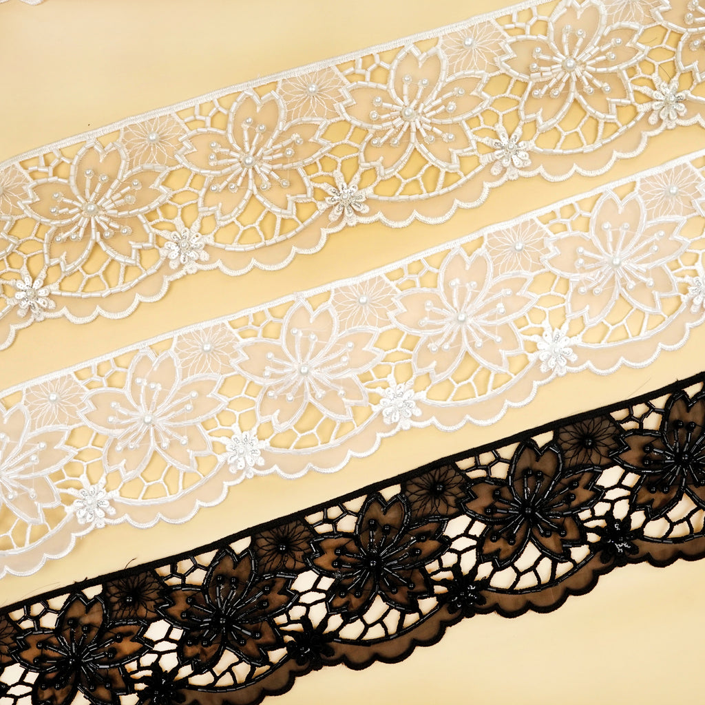 Fancy Glass Beads Pearl Organza Lace