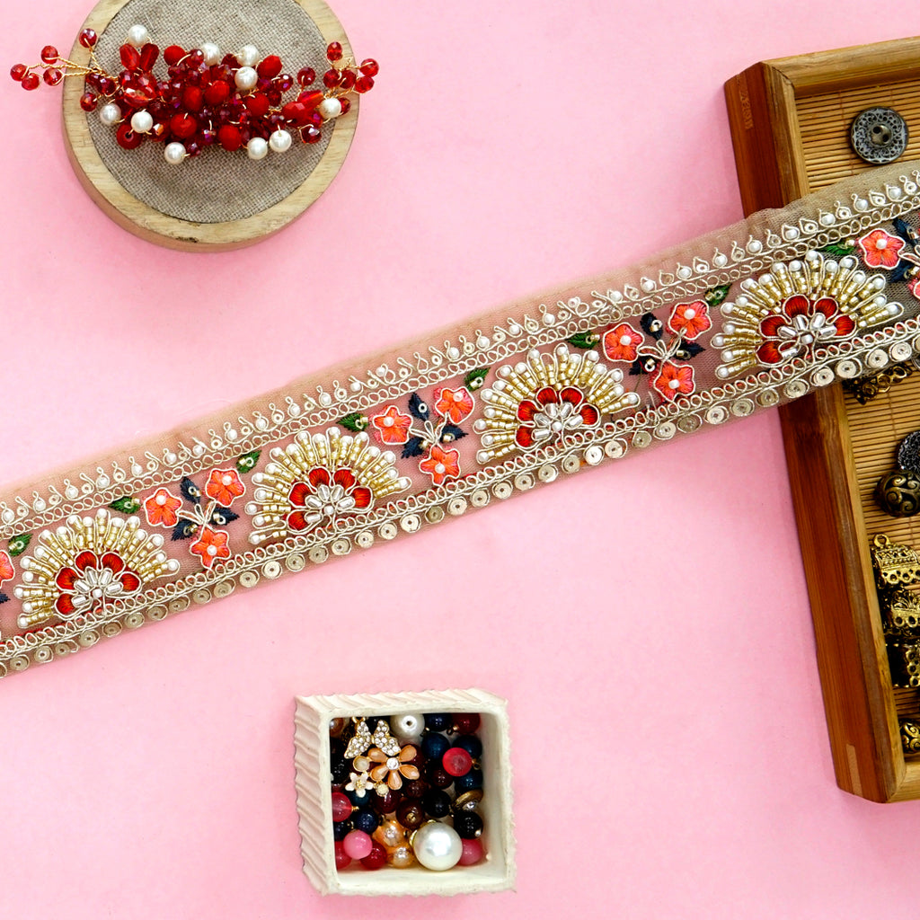 Fancy Glass Beads Sequence Lace