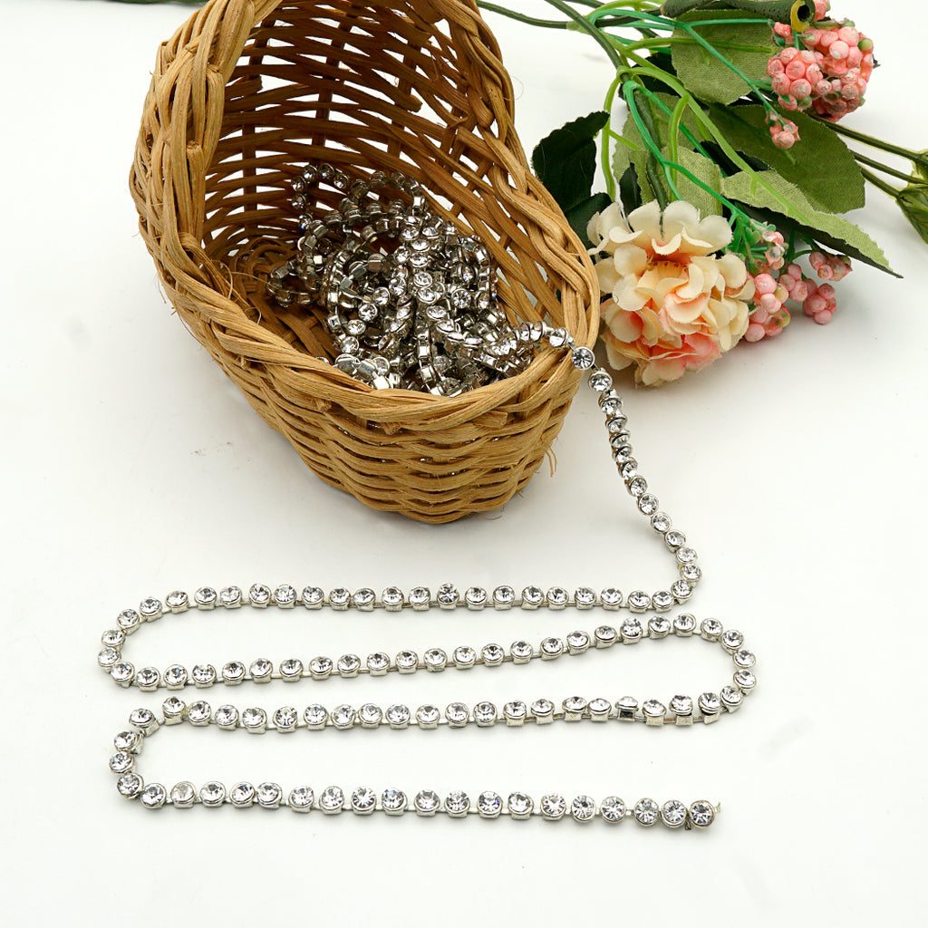 Silver Base Crystal Metal Fancy Chain