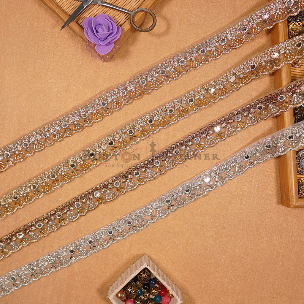 Fancy Metallic Yarn Glass Beads Lace