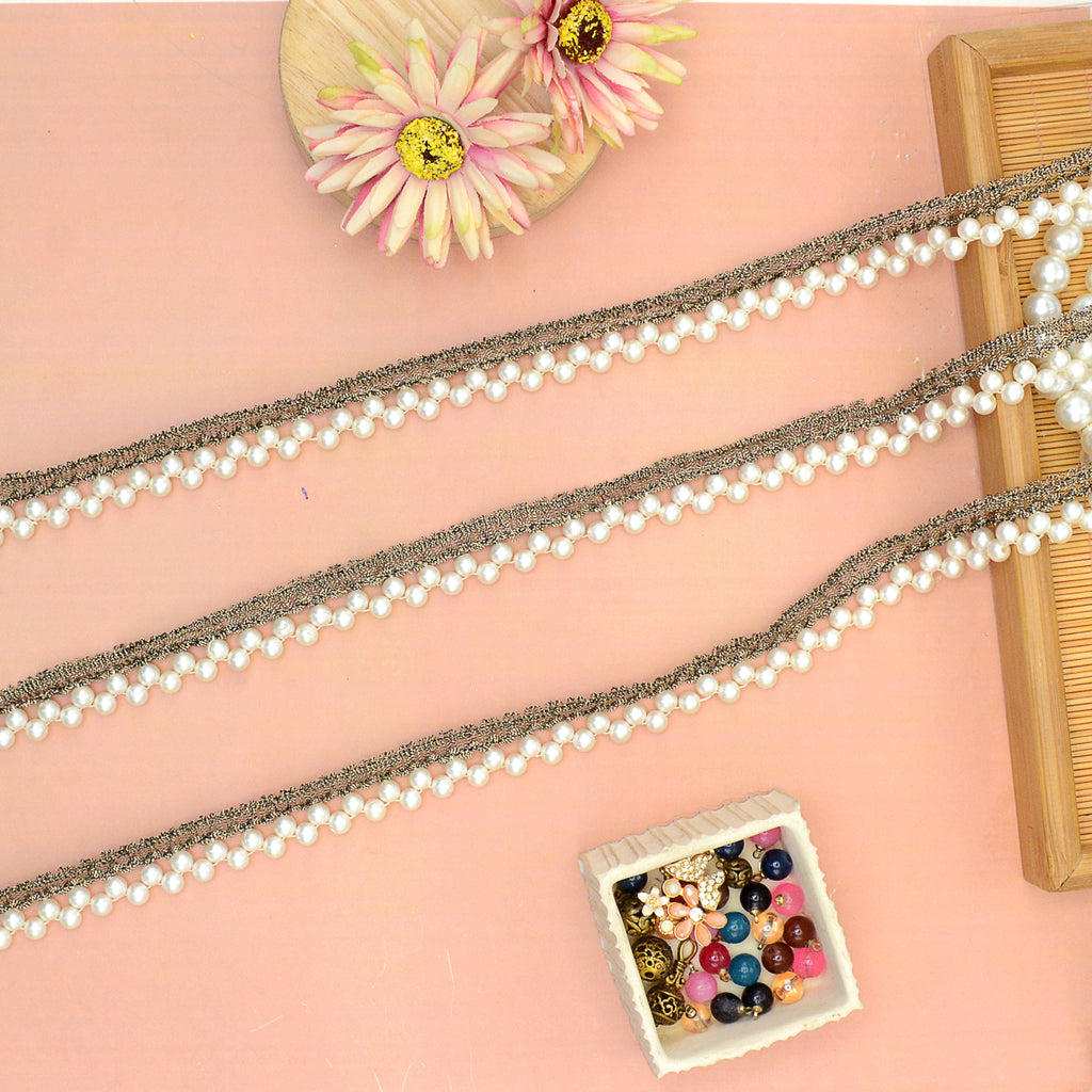 Fancy Metallic Yarn Pearl Lace