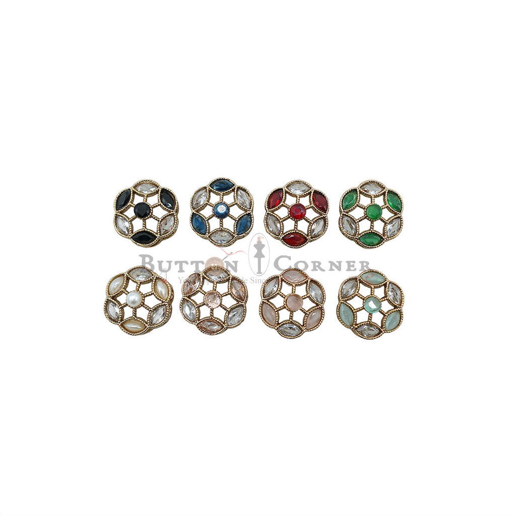 Gold Base Fancy Kundan Button