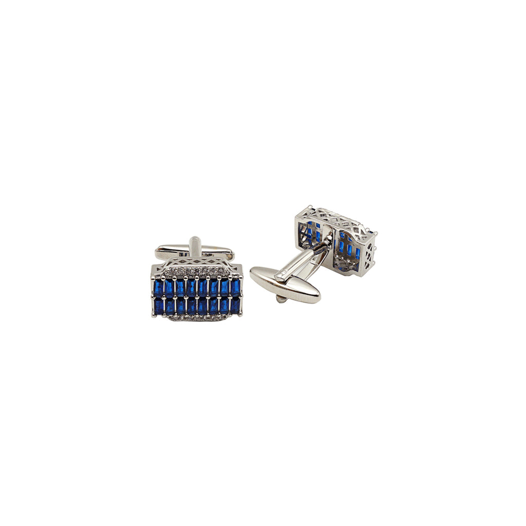 Silver Plated Zircon Stone Rectangle Cufflink