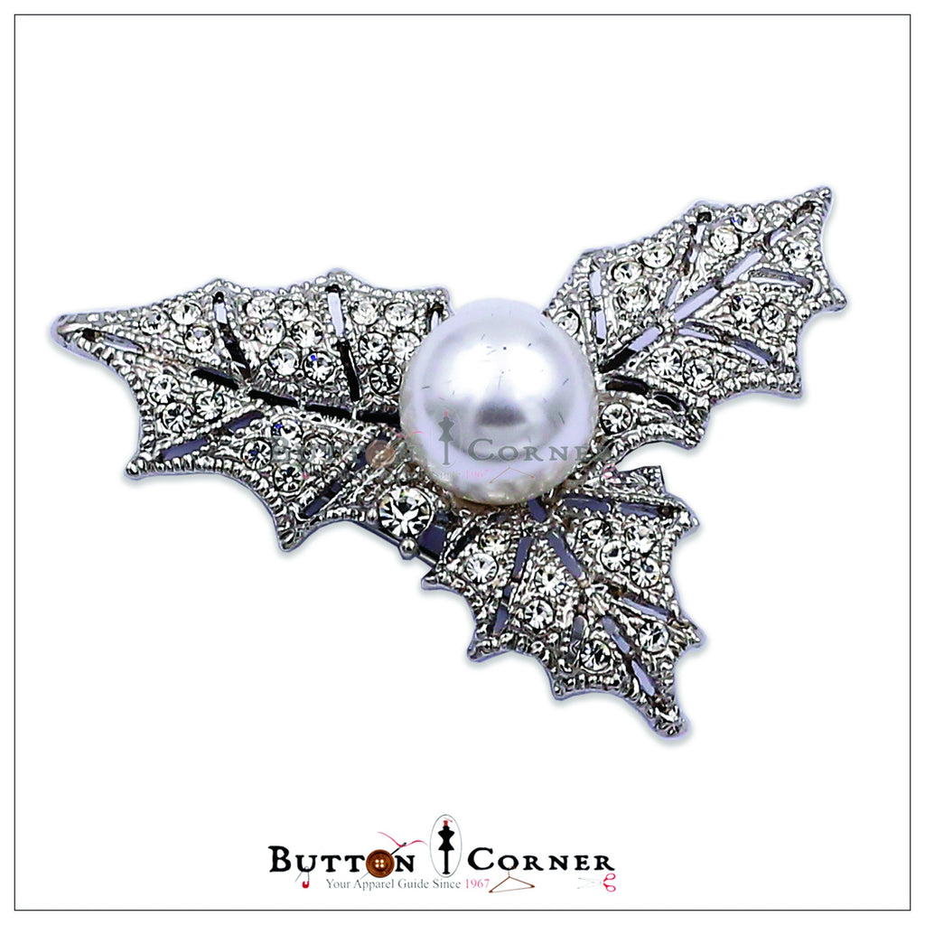 Leaves Pearl With Diamonds Brooch