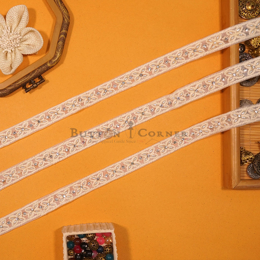 Embroidery Net Lace With Pearl & Crystal