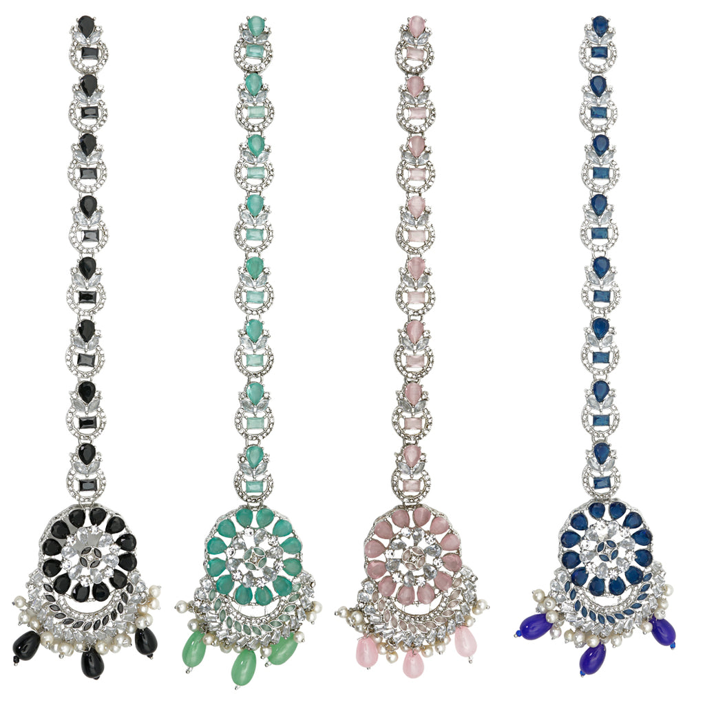 Silver Base Fancy Kundan Button Patti