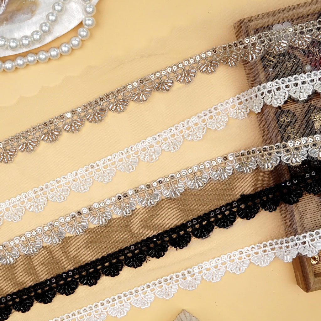 Fancy Glass Beads Sequence Lace