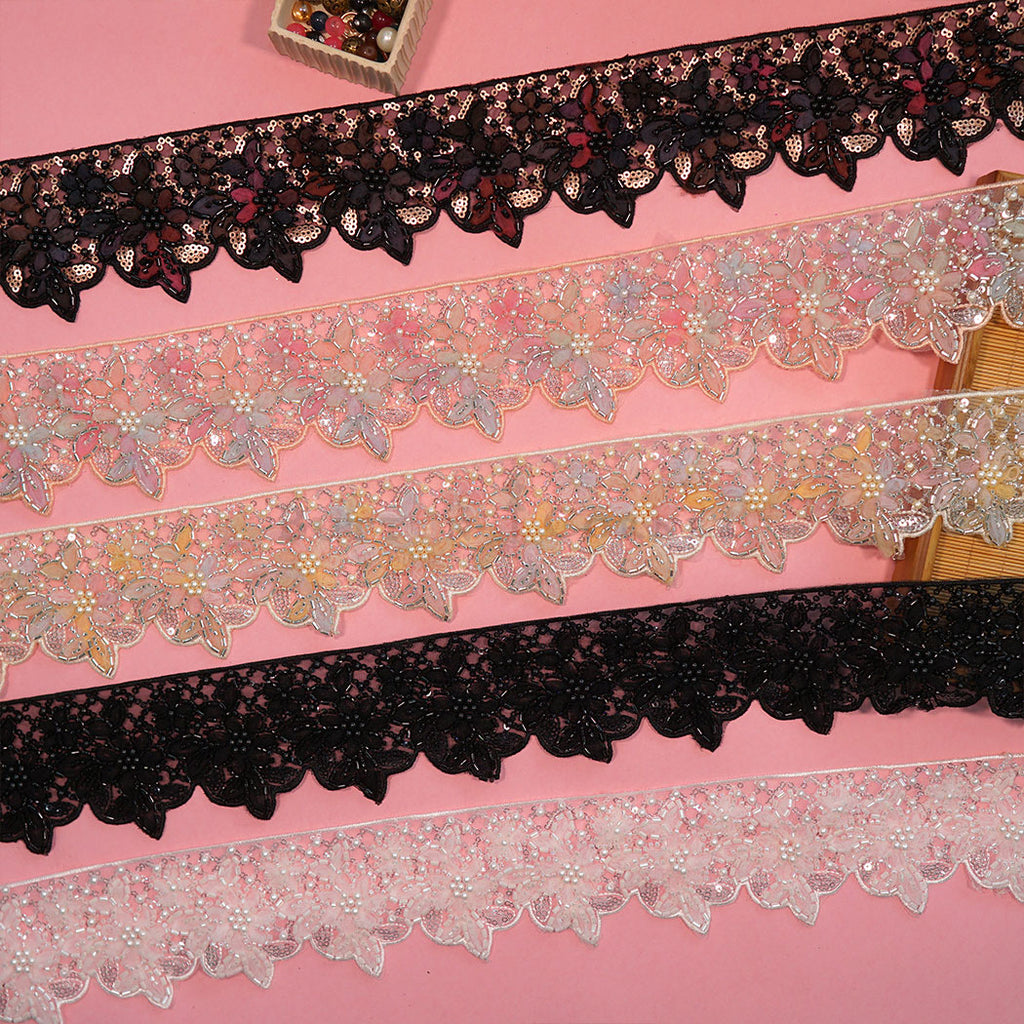 Fancy Glass Beads Sequence Lace