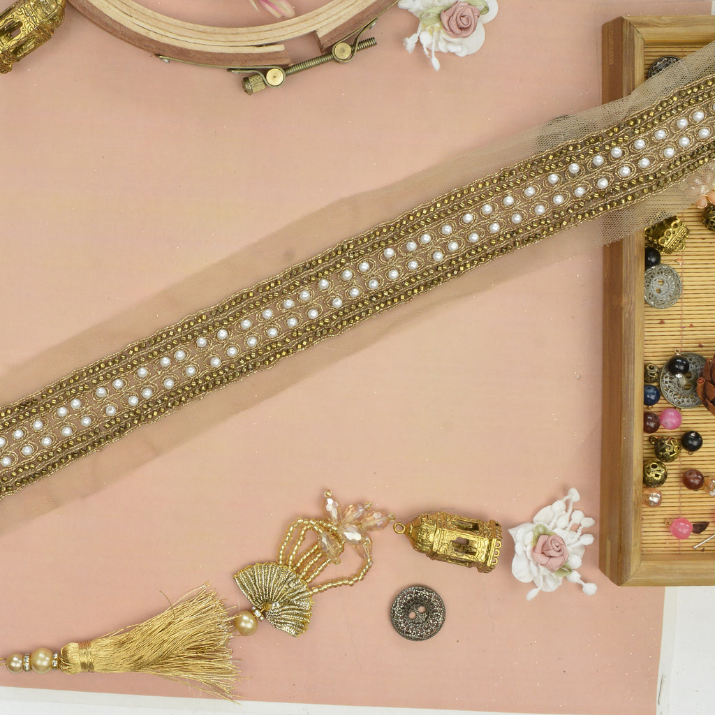 Fancy Glass Beads Net Lace
