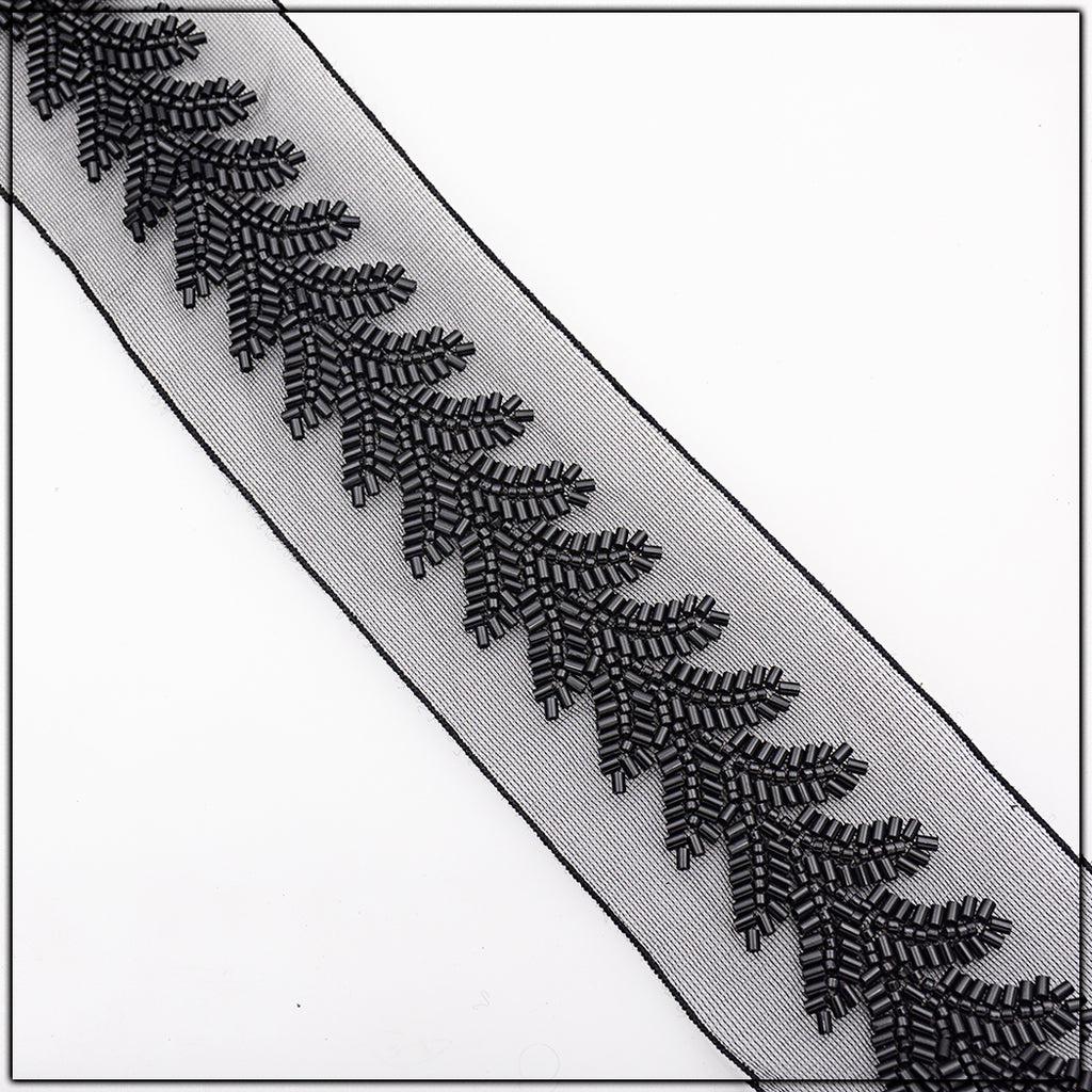 Fancy Glass Beads Net Lace