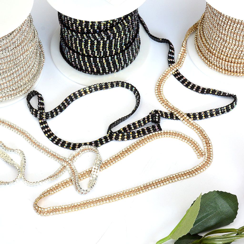 Crystal Three Row Metal Fancy Chainn