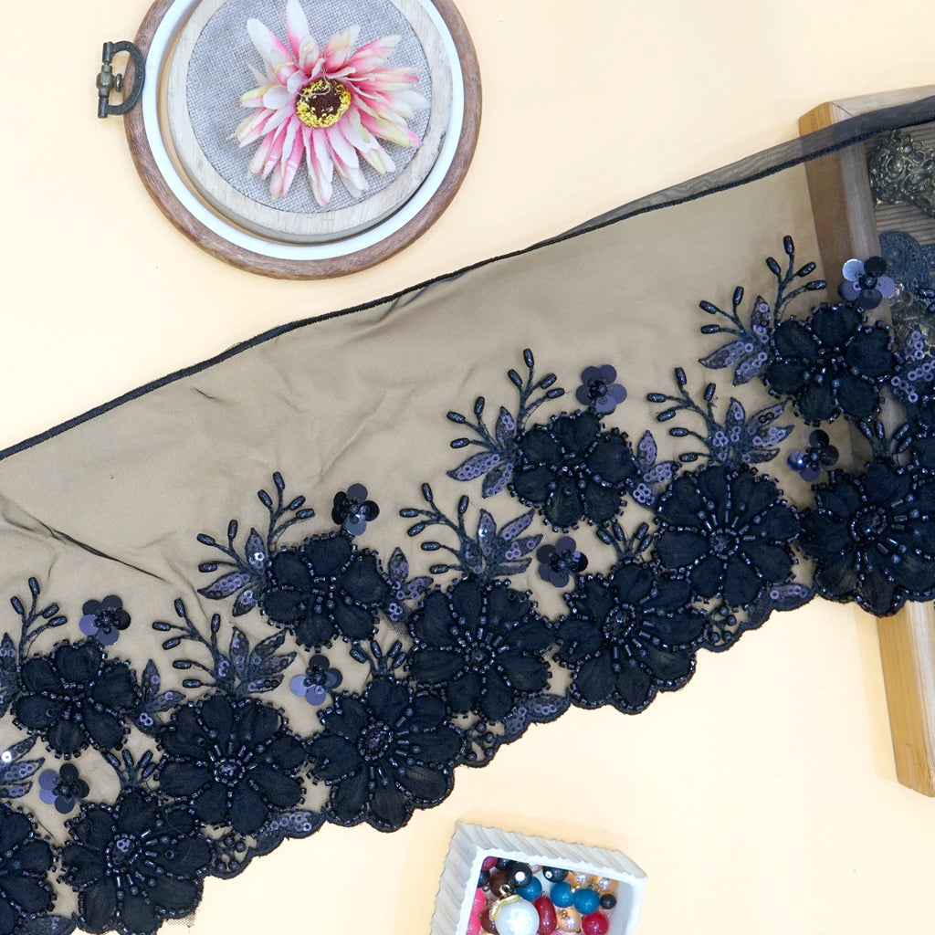 Fancy Glass Beads Sequence Lace