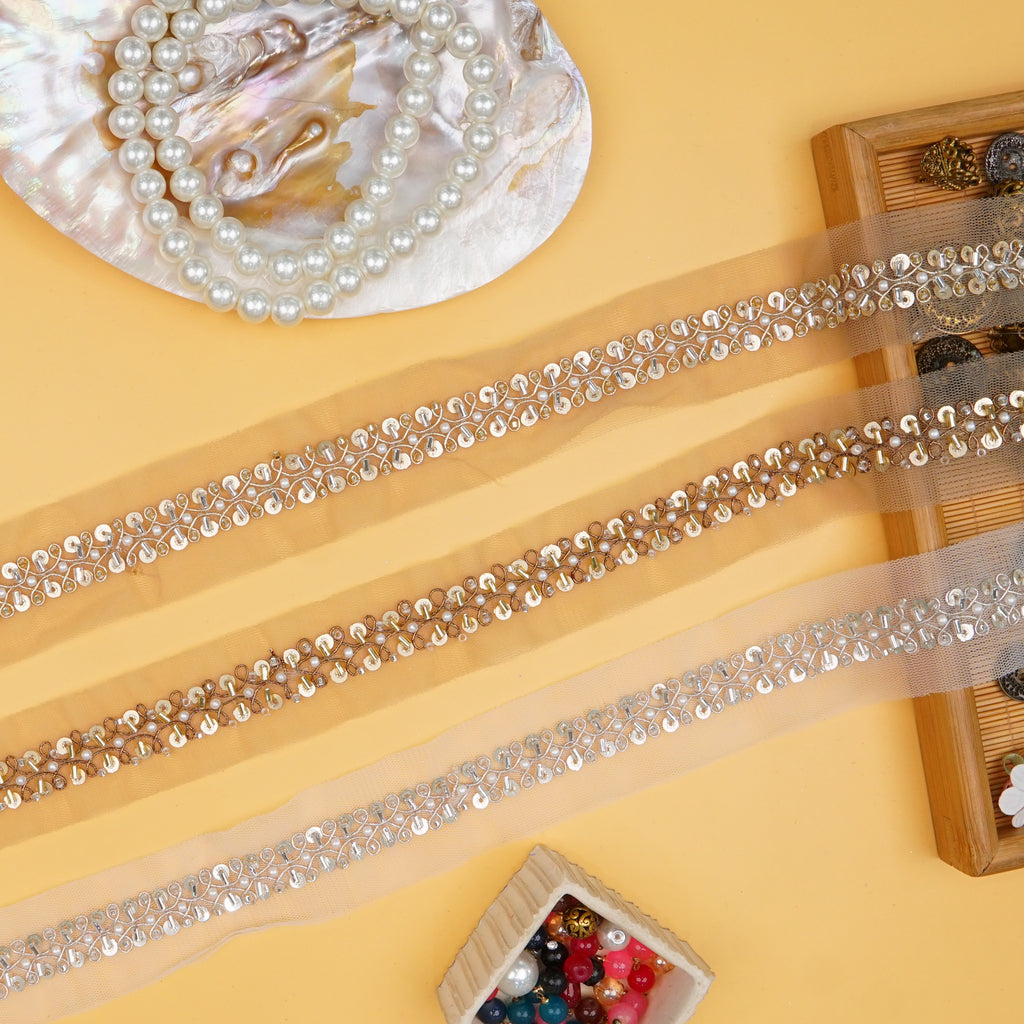 Fancy Glass Beads Pearl Sequence Lace