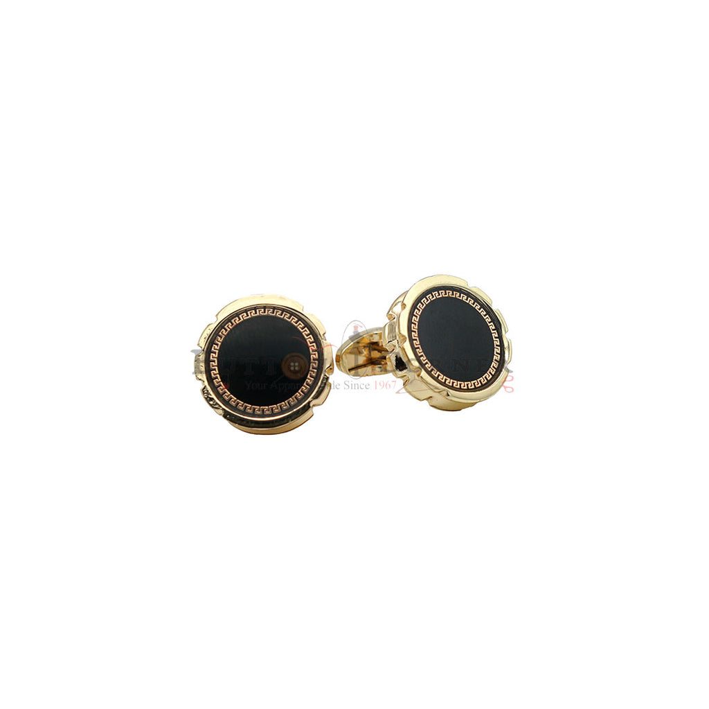 Decorative Border Onyx Round Cufflink