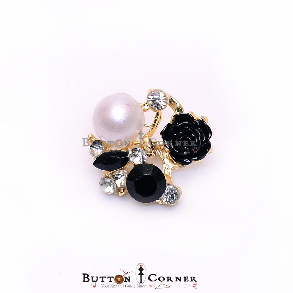 Fancy Flower Crystal & Pearl Button