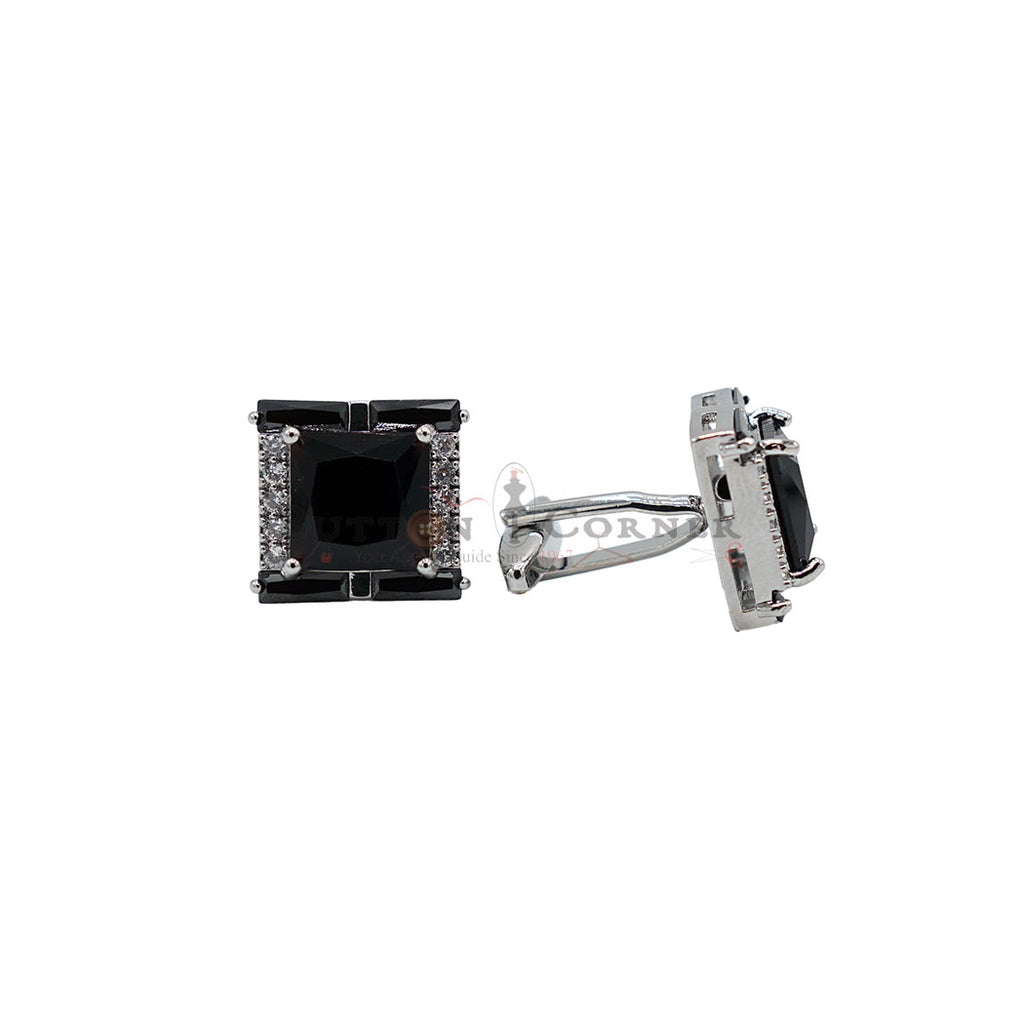 Silver Plated Crystal Zircon Square Cufflink