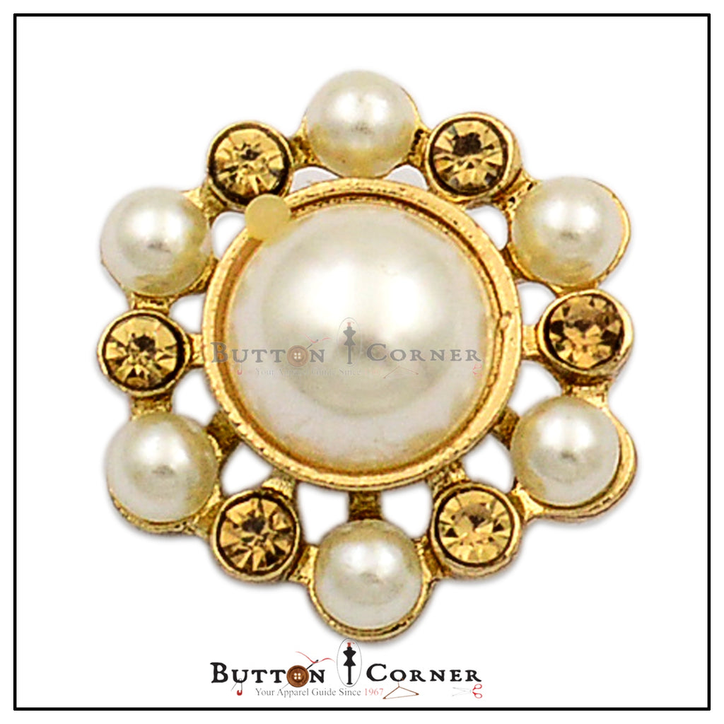 Sunflower With Pearl & Stone Metal Button