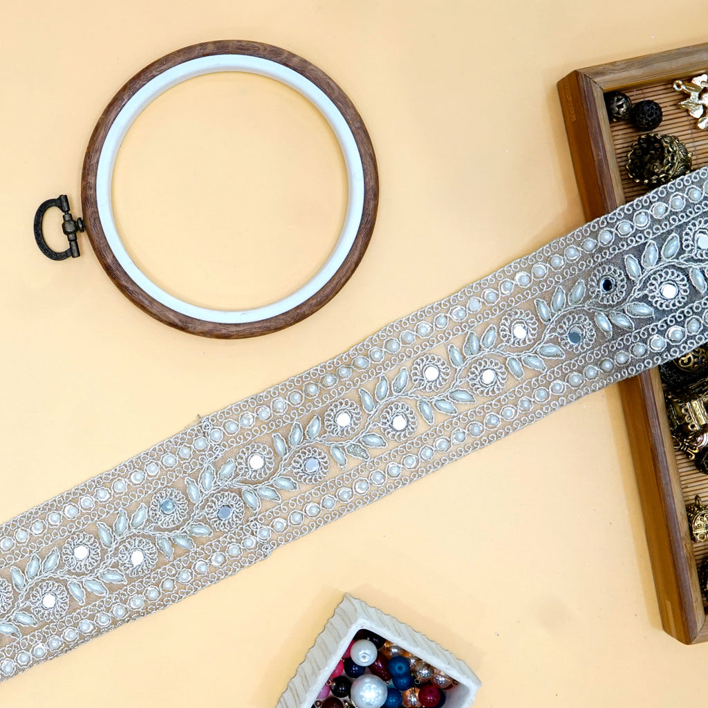 Fancy Metallic Yarn Pearl & Mirror Lace