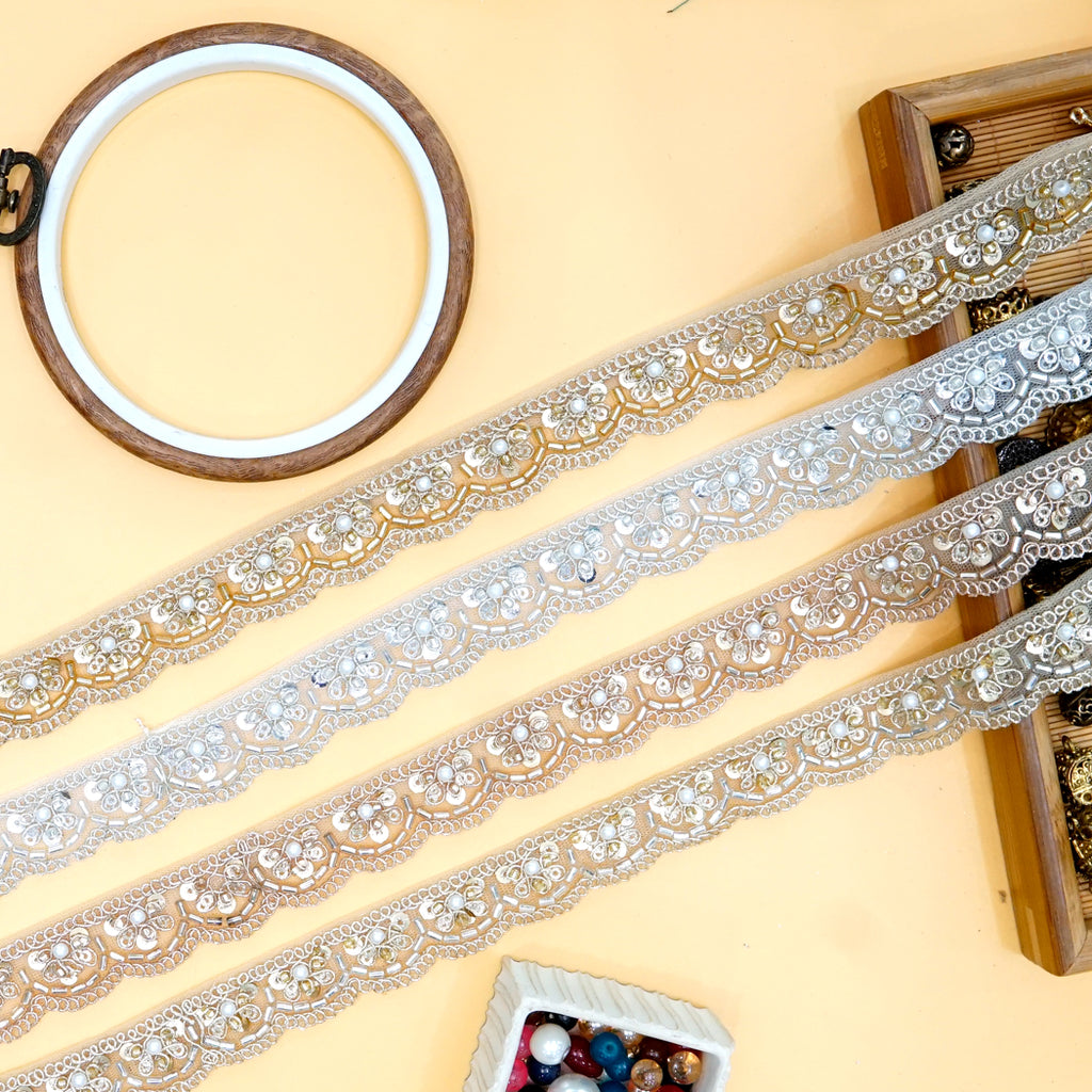 Fancy Glass Beads Sequence Lace
