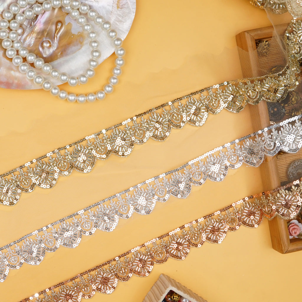 Fancy Glass Beads Sequence Lace