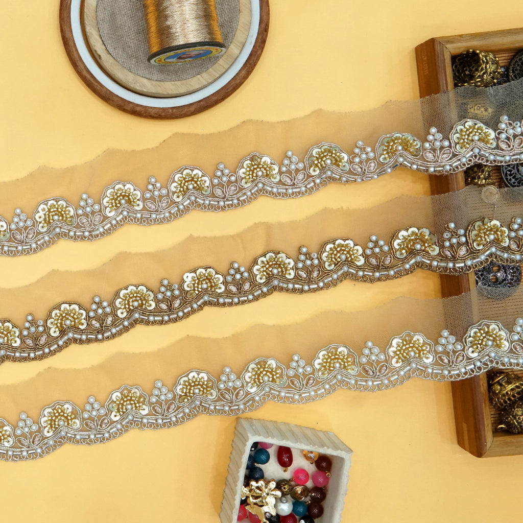 Fancy Glass Beads Rhinestone Lace