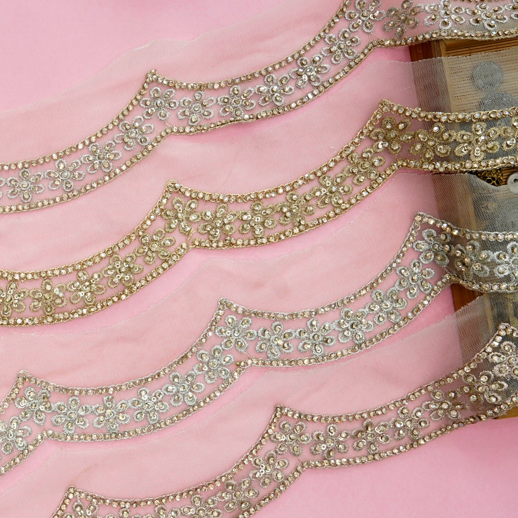 Fancy Metallic Yarn Crystals Lace