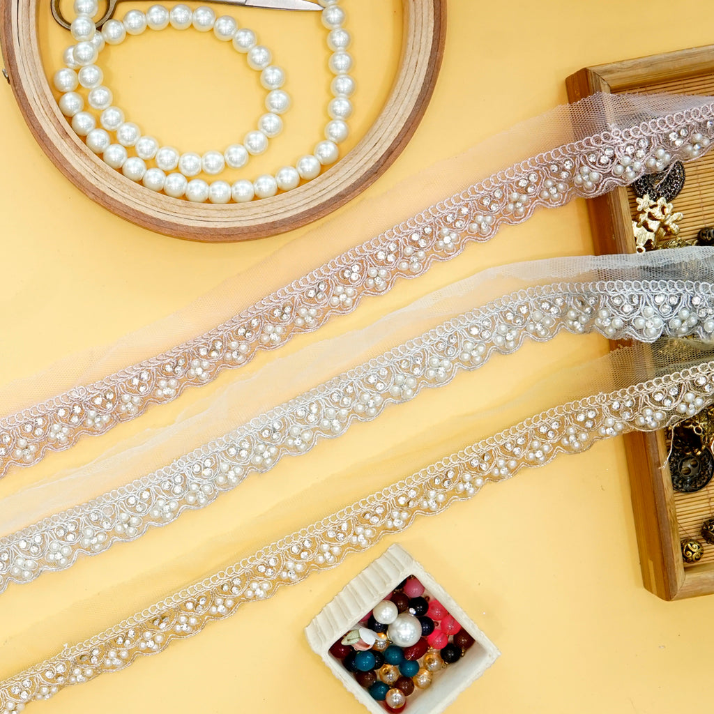 Metallic Yarn Rhinestone Fancy Lace