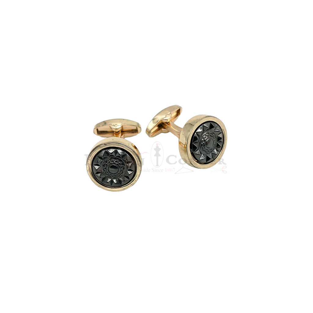 Gold Plated Flower Design Round Cufflink