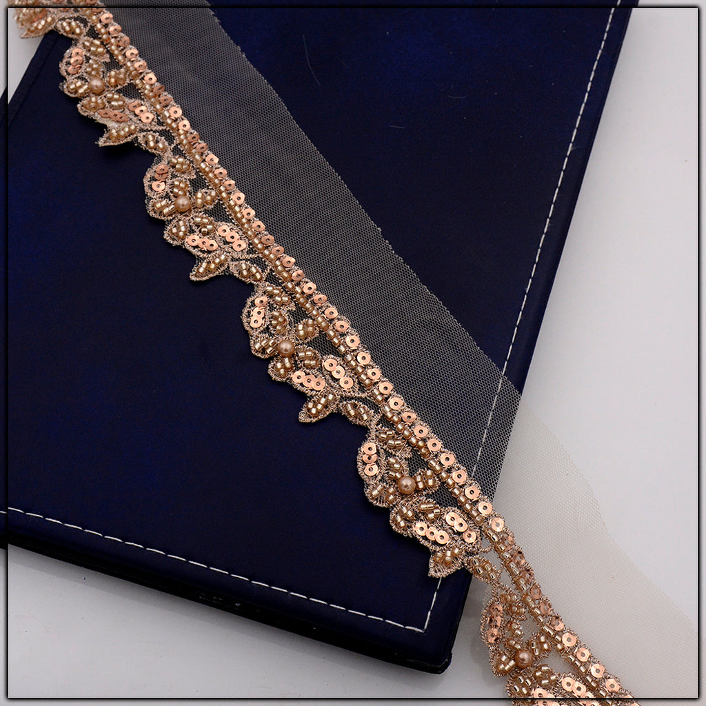 Fancy Glass Beads Net Lace