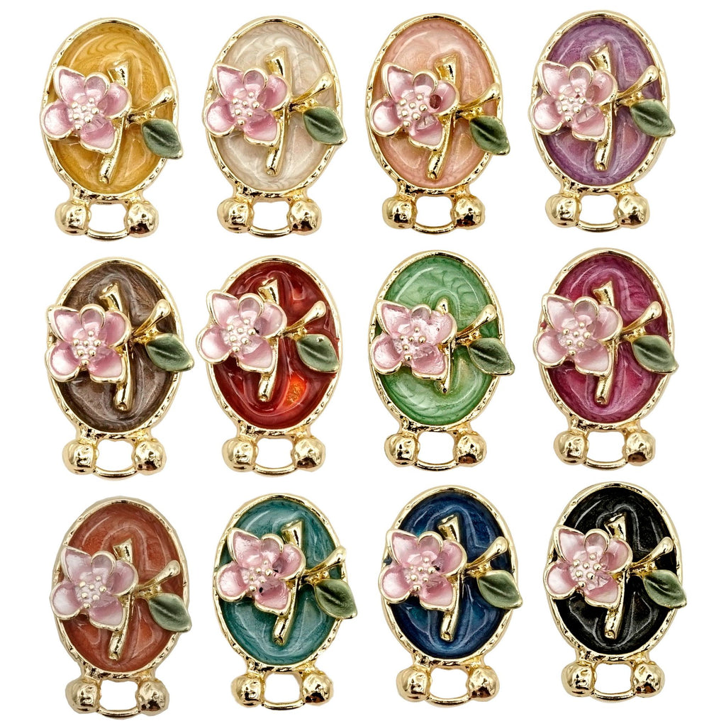 Gold Plated Enamel Flower Leaf Button