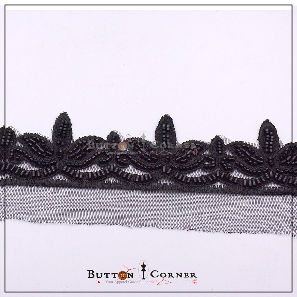 Fancy Glass Beads Net Lace