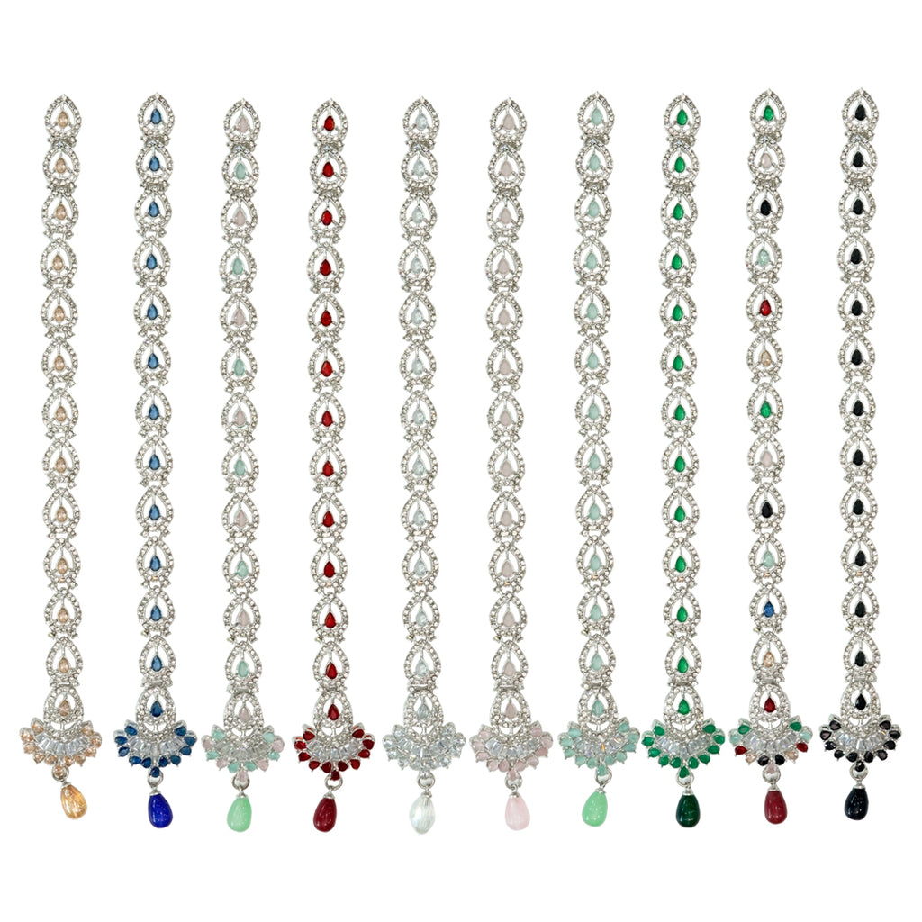 Silver Base Fancy Kundan Button Patti