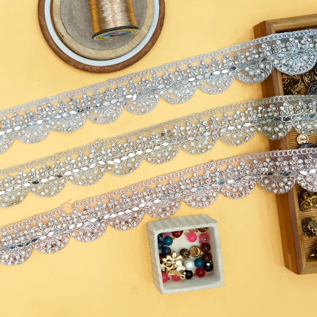 Fancy Metallic Yarn Rhinestone Mirror Lace