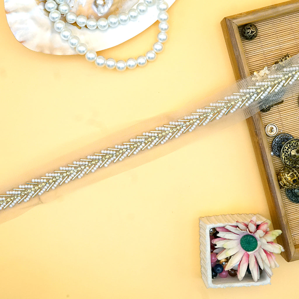 Fancy Tube Pearl & Crystal Net Lace