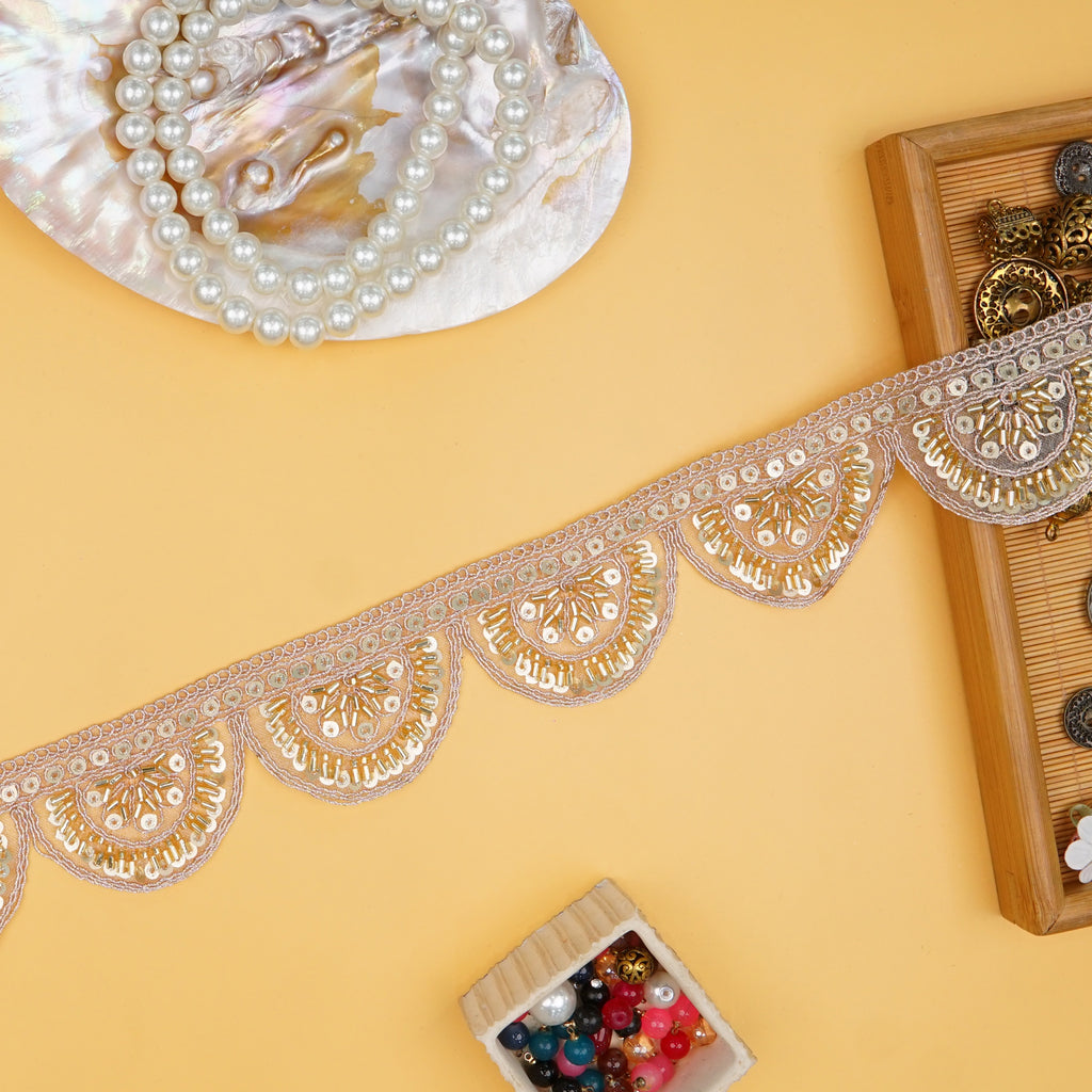 Fancy Metallic Yarn Glass Beads Lace