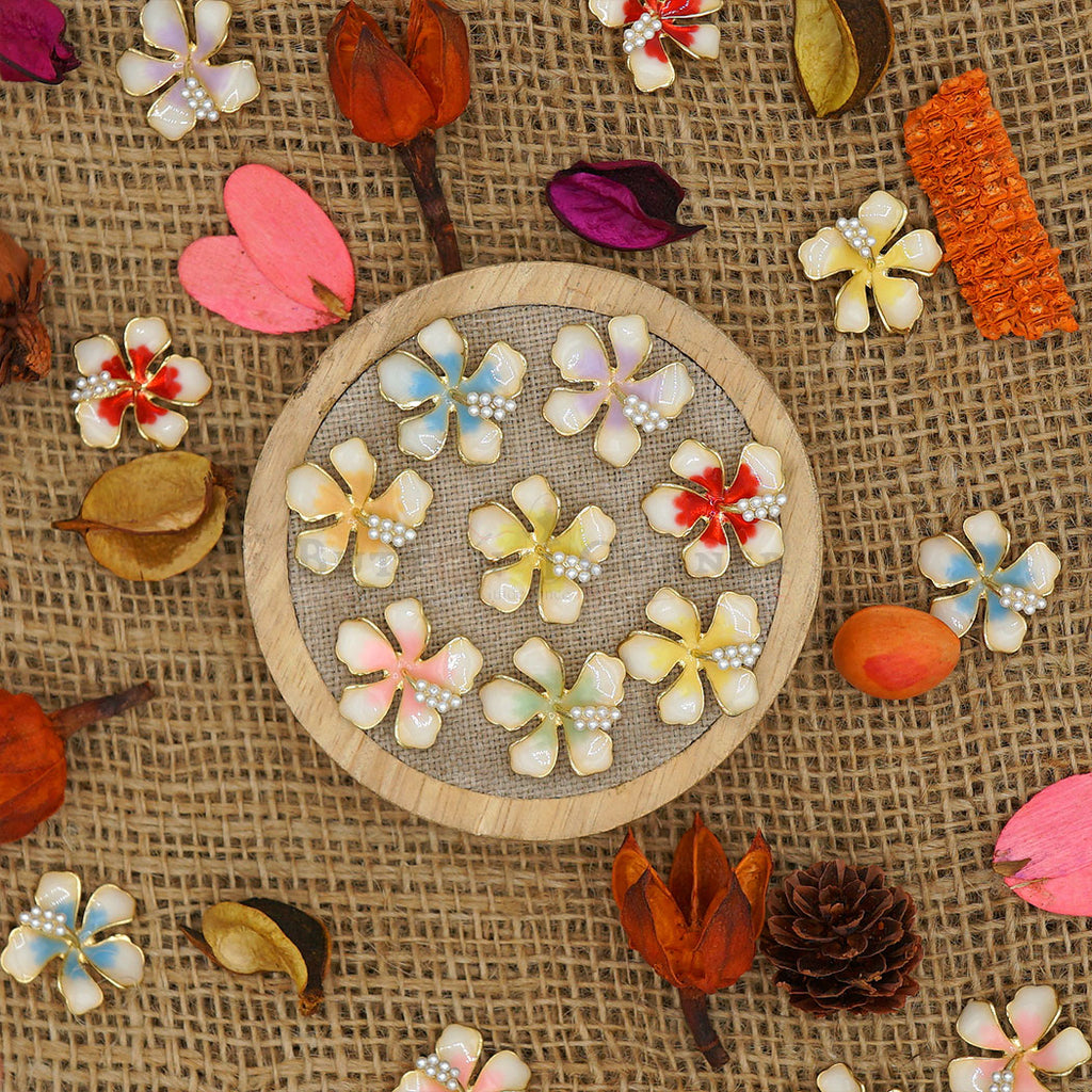 Gold Base Vintage Enamel Flower Button