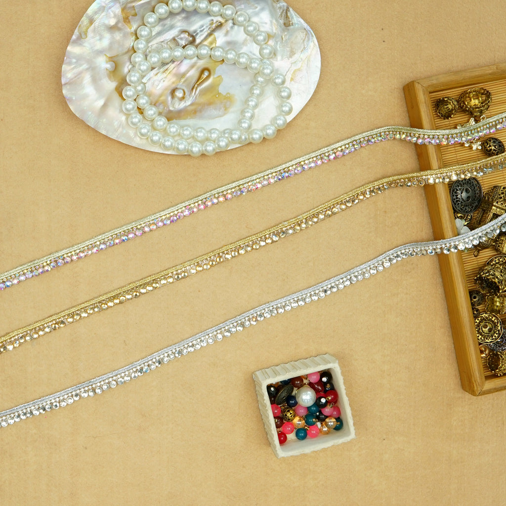 Stick On Fancy Metallic Yarn Stone Lace
