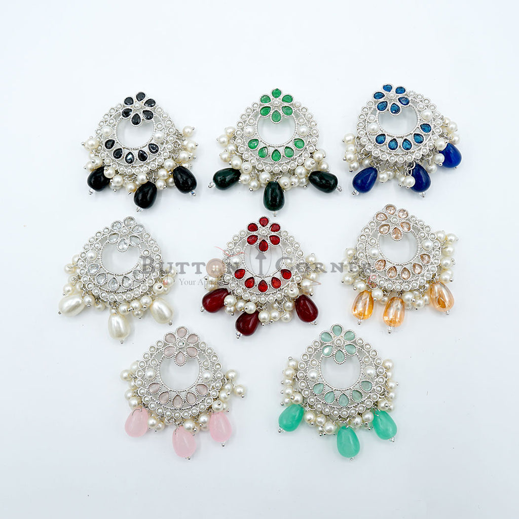 Silver Base Fancy Kundan Button