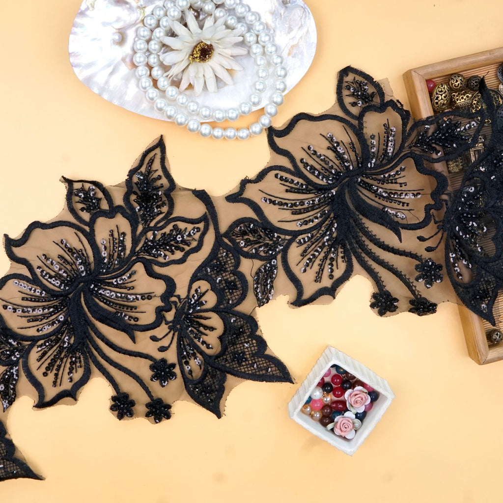 Fancy Glass Beads Sequence Patch Lace