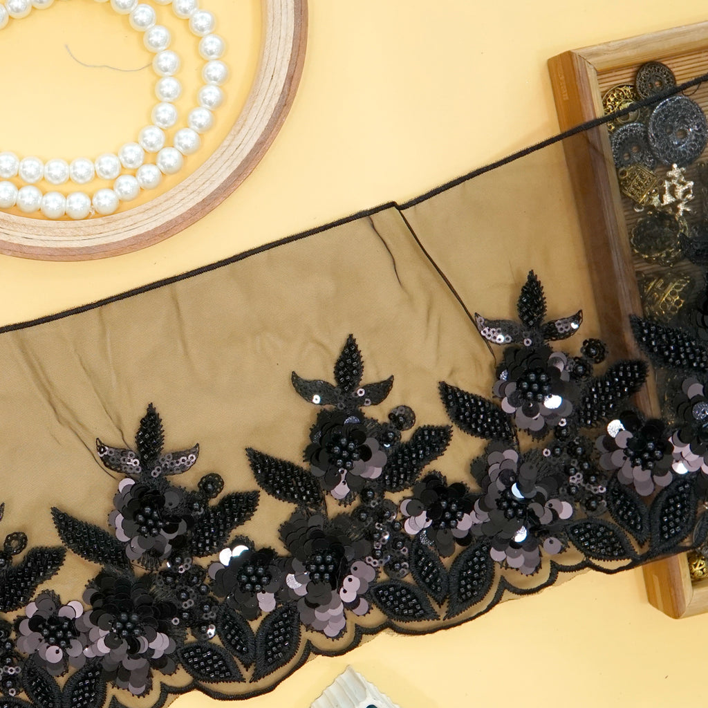 Fancy Glass Beads Sequence Lace