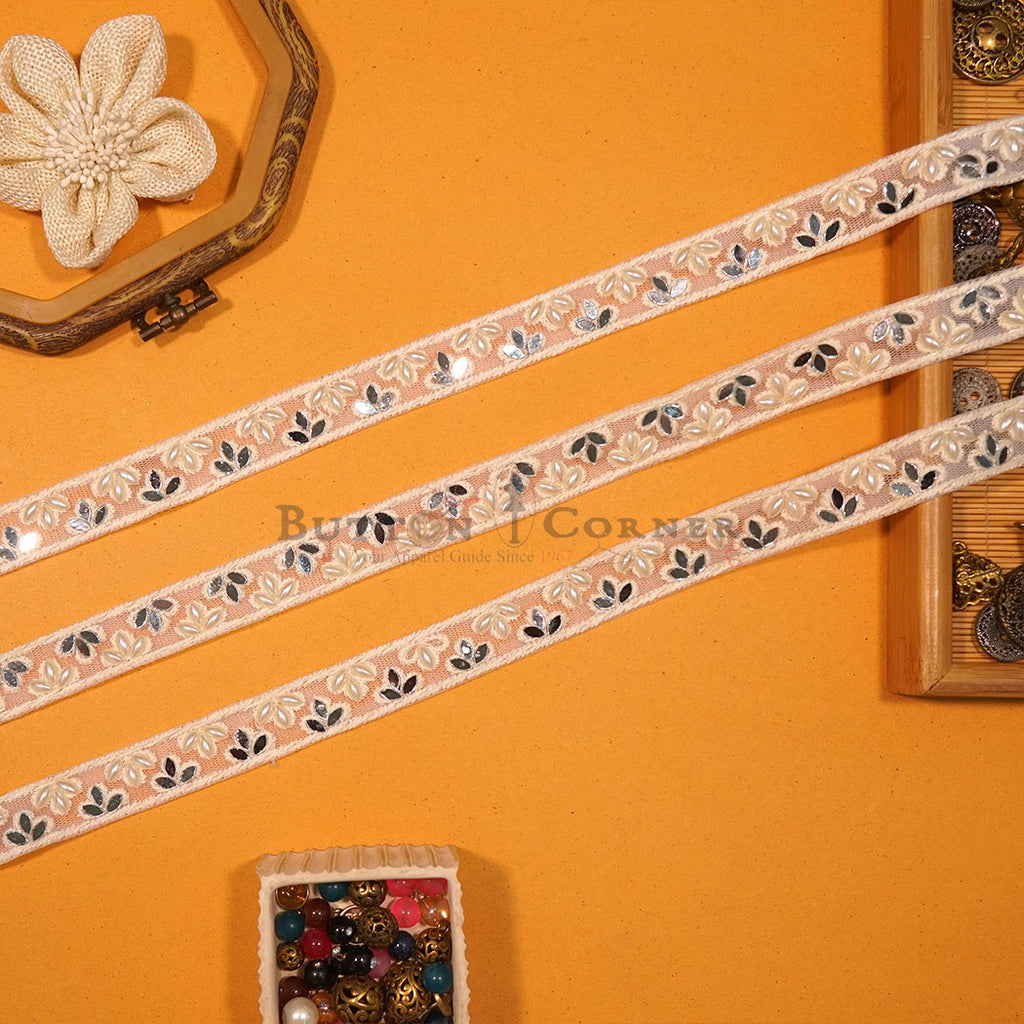 Embroidery Net Lace With Pearl & Mirror