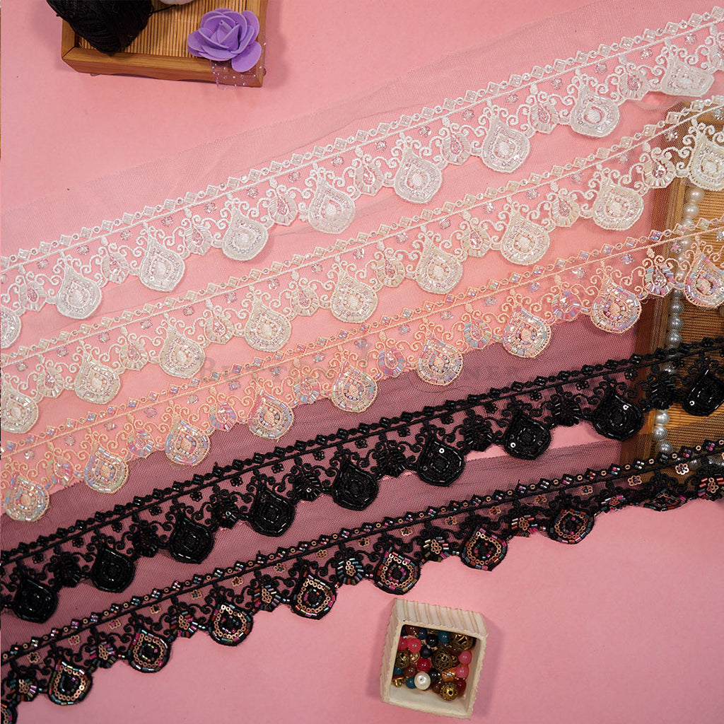 Fancy Glass Beads Sequence Lace