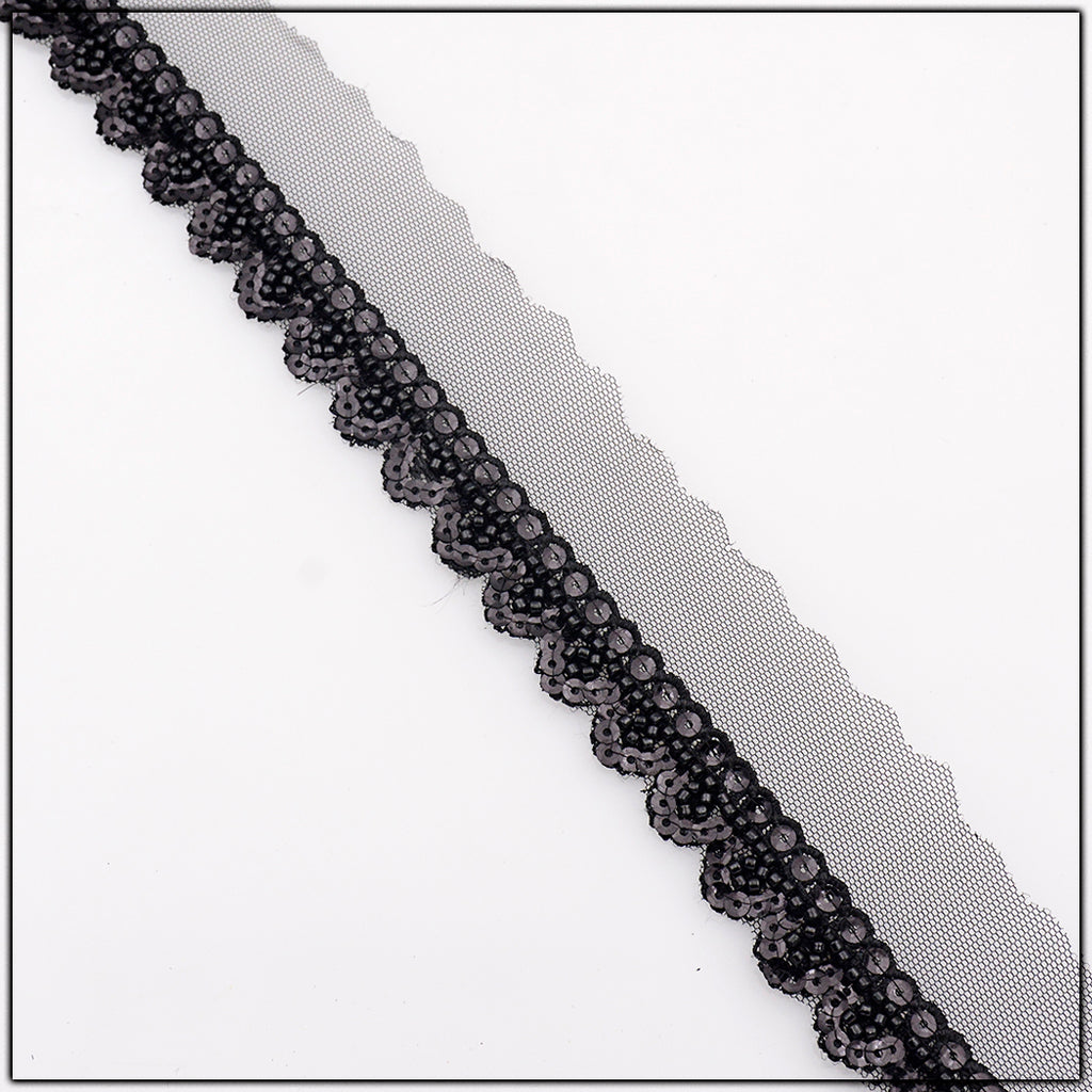 Fancy Glass Beads Net Lace