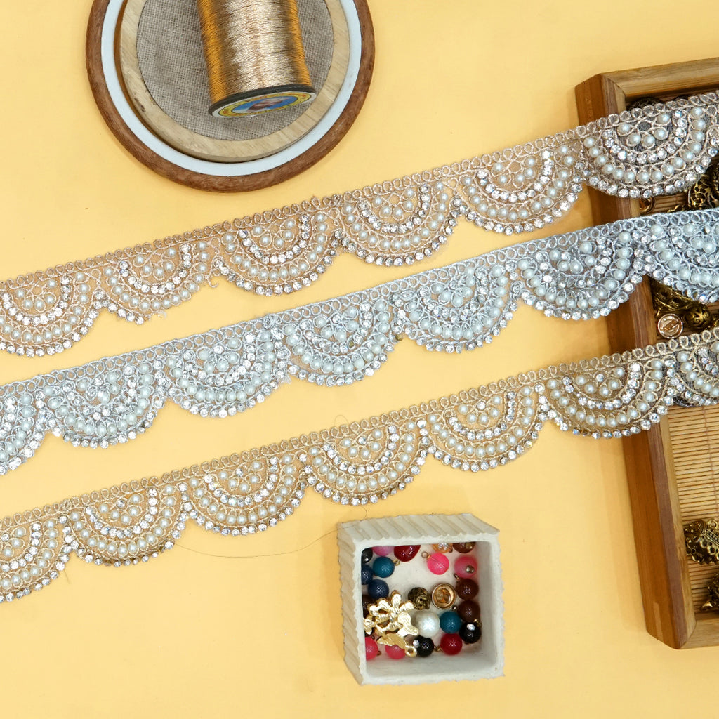 Fancy Metallic Yarn Rhinestone Lace