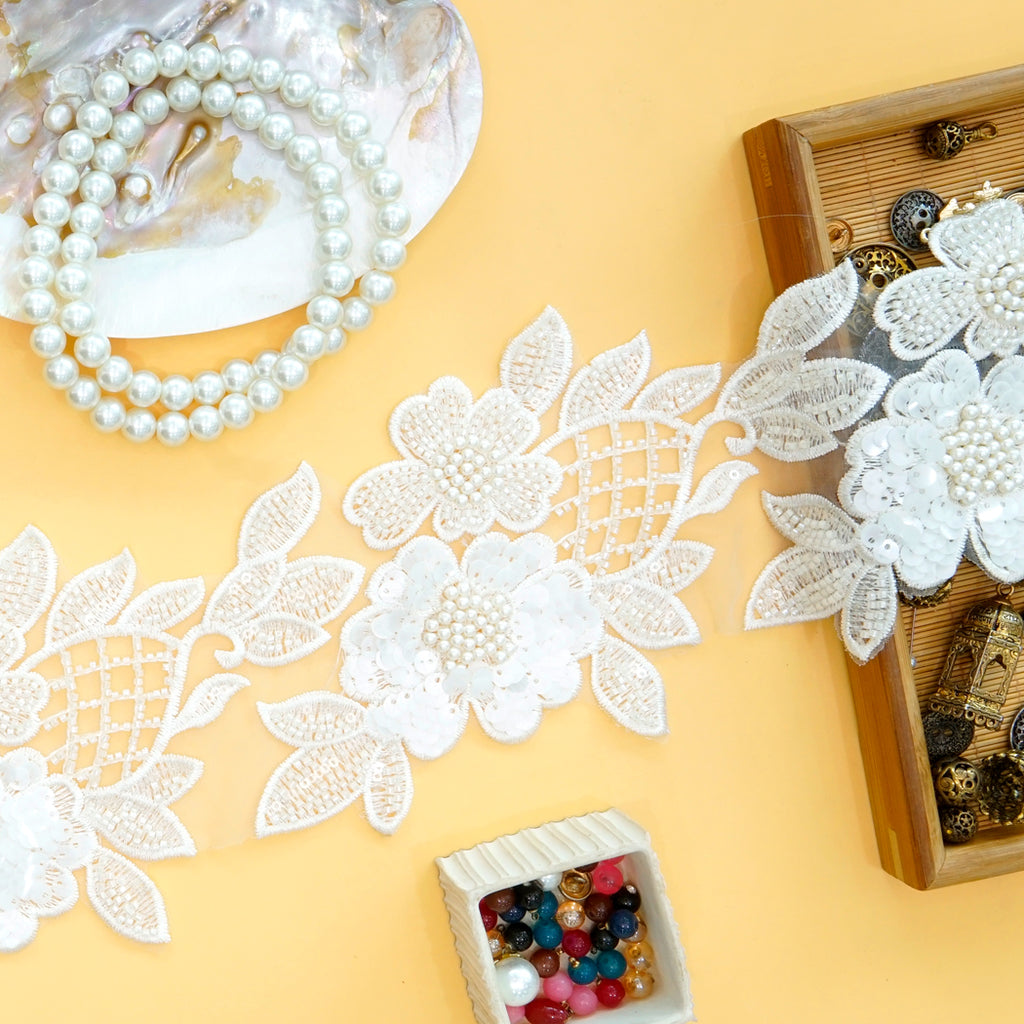 Glass Beads Sequence Patch Lace