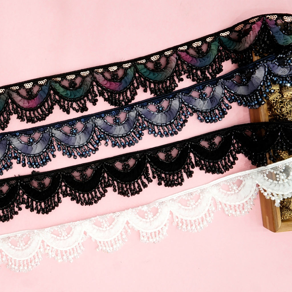 Fancy Glass Beads Sequence Lace