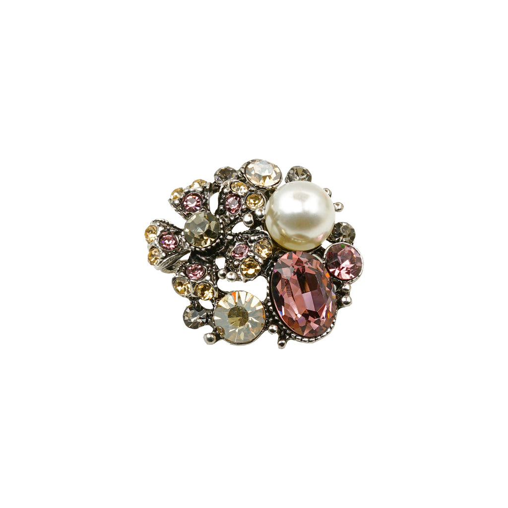 Abstract Flower With Pearl & Crystal Brooch